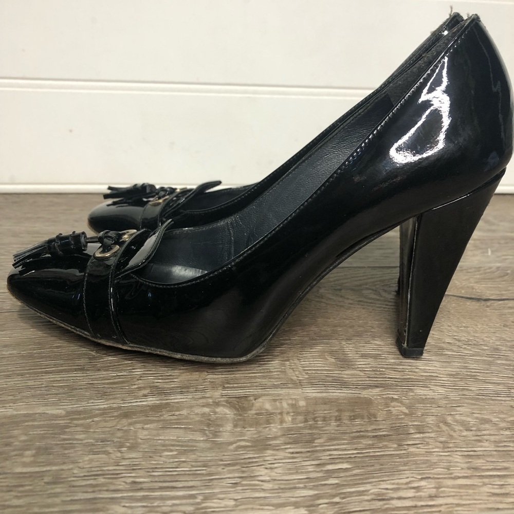 Stuart Wietzmen Black Patent Leather Tassel Heels Women's Size 5